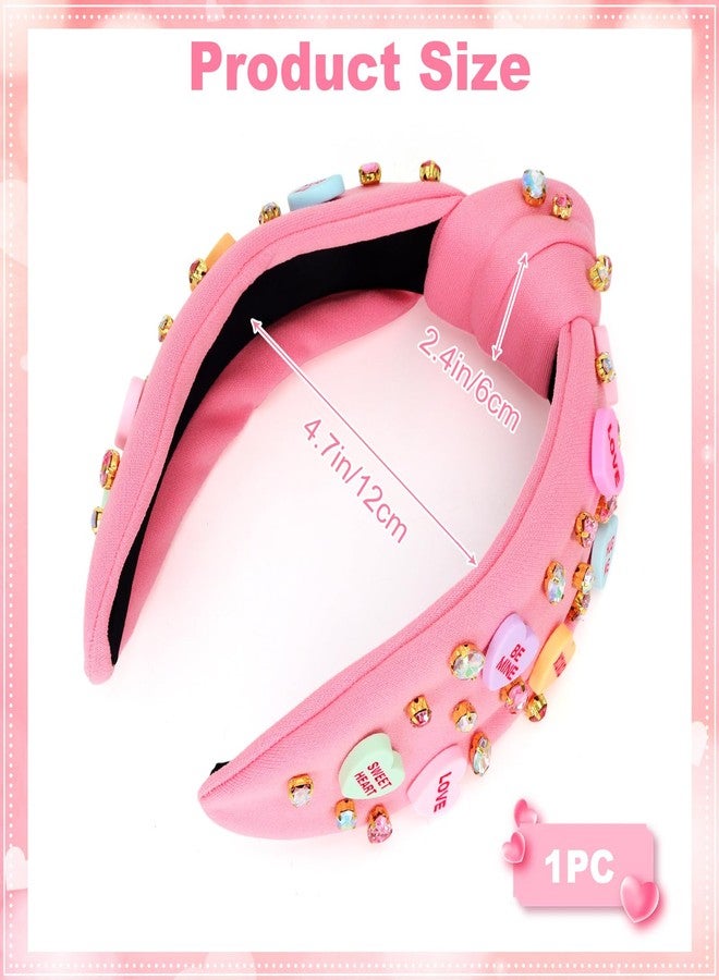 KINYFY Valentine’s Day Headband, Love Heart XOXO Headband for Women, Valentine Rhinestone Crystal Knotted Wide Hairband for Birthday, Engagement, Anniversary Hair Accessories (Pink) - Image 2